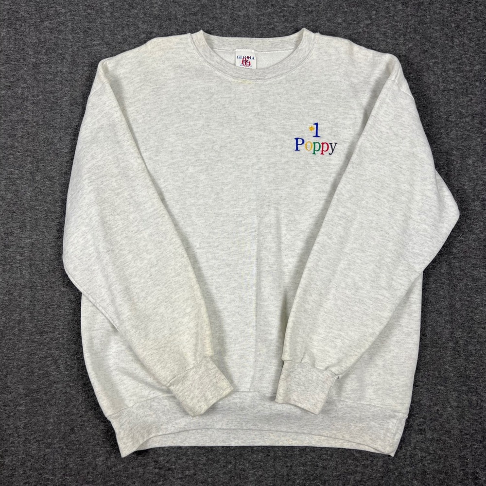 Vintage #1 Poppy Sweatshirt Mens XXL Gray Embroidered Crewneck Single Stitch USA